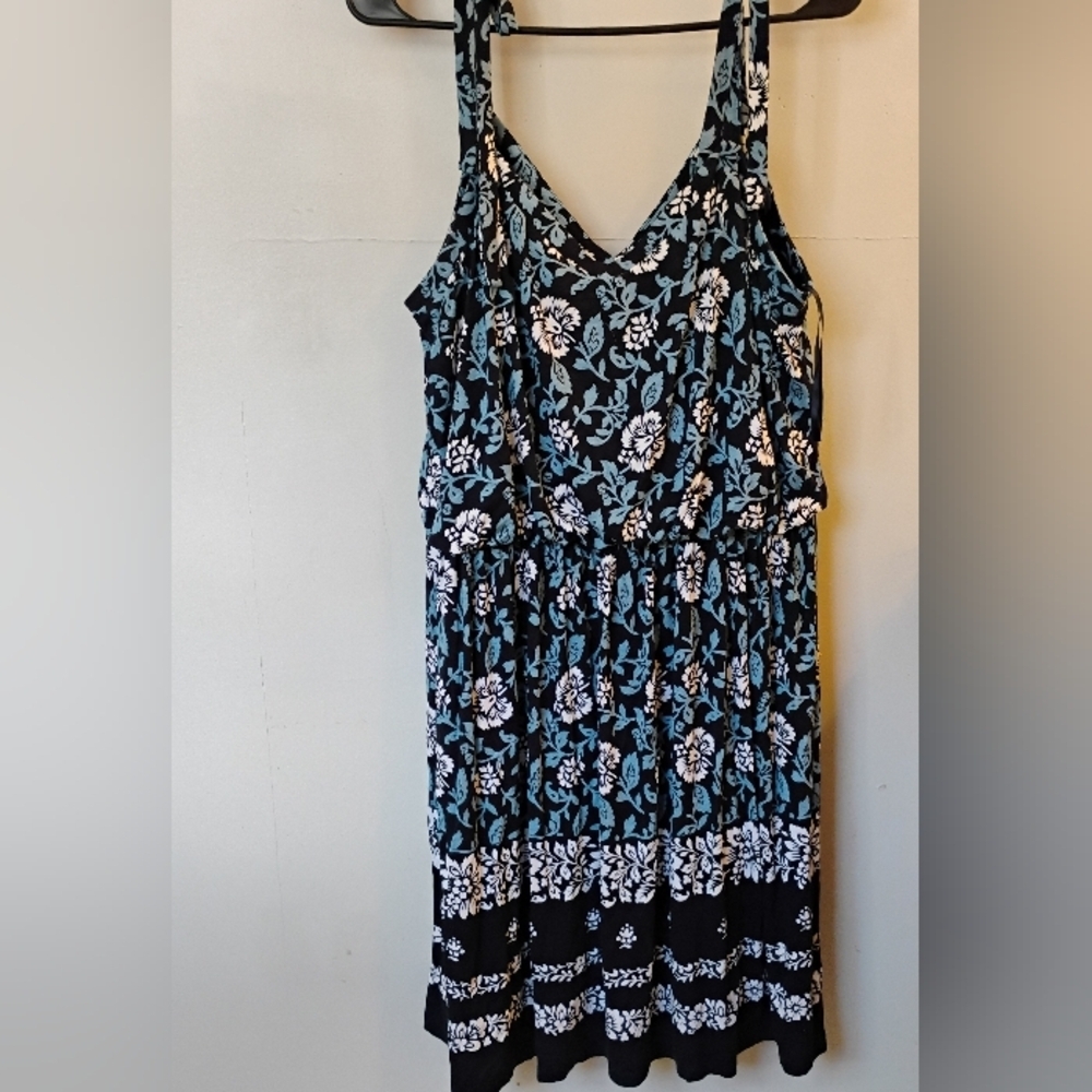 LOFT Women's Size Large Navy and Light Blue Floral Camisole Mini Dress